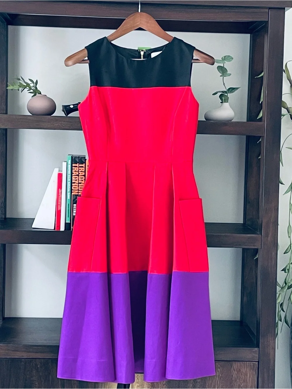 Kate Spade Zahara Colorblock Silk Dress NWT Size 0 Red Purple Black NJMU1848